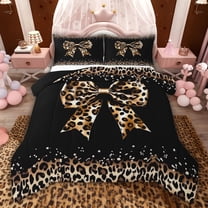 Castle Fairy Leopard Print Bowknot Twin Comforter Sets,Vintage Cheetah Print Bedding Set