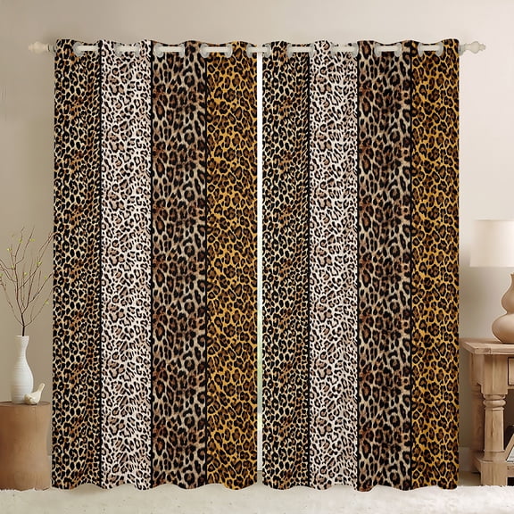 Castle Fairy Leopard Print Boy Girl Blackout Curtains Set of 2 (52x84 Each),Jungle Animal Window Curtains,Animal Print Patchwork Curtains and Drapes,Lightweight Room Decor