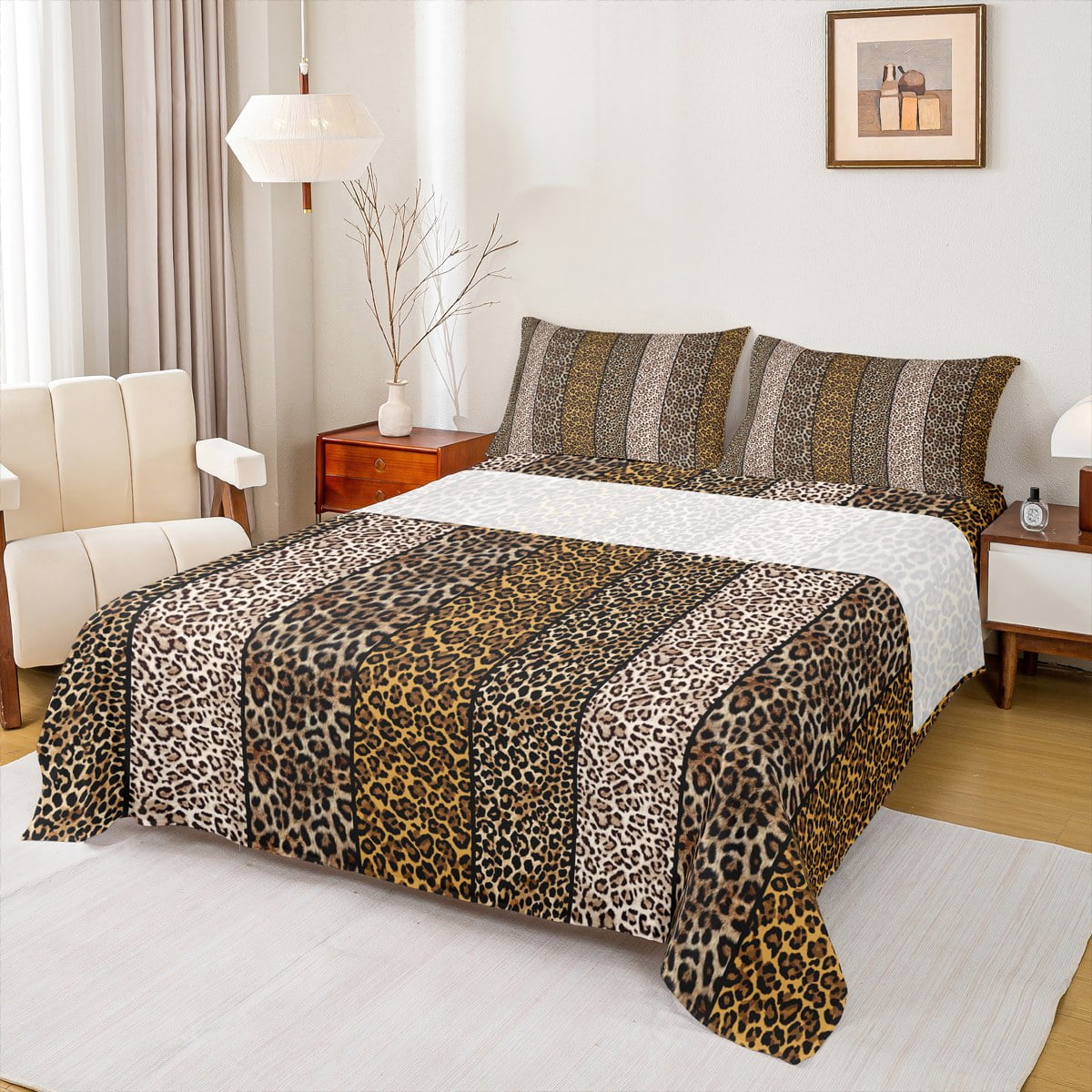 Castle Fairy Leopard Print Boy Girl Full Size Sheets 4Piece,Jungle