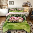 thumbnail image 1 of Castle Fairy Leopard Print Camper Full Size Comforter Sets 3 Pieces for Kids, Forest Art Bedding Sets for Bedroom, Pink Green,Pink Reversible, 1 of 6