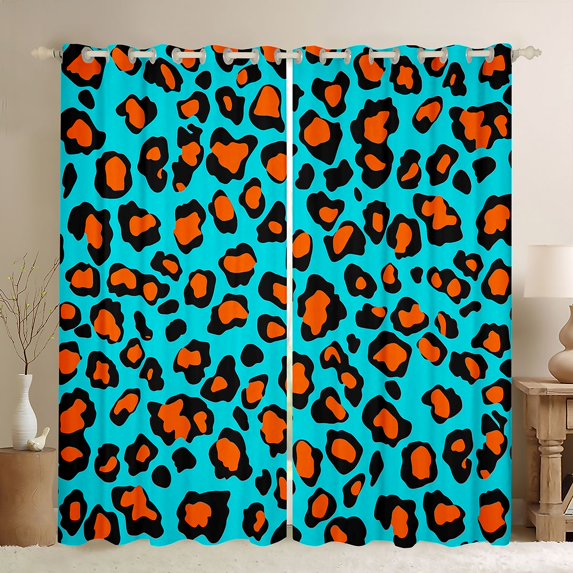 Castle Fairy Leopard Print Curtains Pack of 2 (42x84 Each),Blue Orange Curtains Blackout