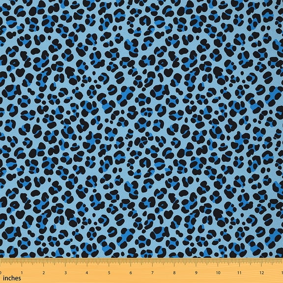 Castle Fairy Leopard Print Fabric by the Yard 1 Yard,Black Blue Home Decor Fabric by the Yard,Animal Print Room Decor Fabric by the Yard,Microfiber Teenagers Bedroom Decor