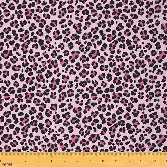 Castle Fairy Leopard Print Fabric by the Yard 1 Yard,Black Pink Home Decor Fabric by the Yard,Animal Print Room Decor Fabric by the Yard,Microfiber Teenagers Bedroom Decor