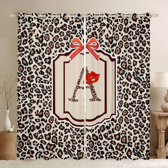 Castle Fairy Leopard Print Letter A Curtains Pack of 2 (42x84 Each) for Women,Red Bow Art Curtains Blackout