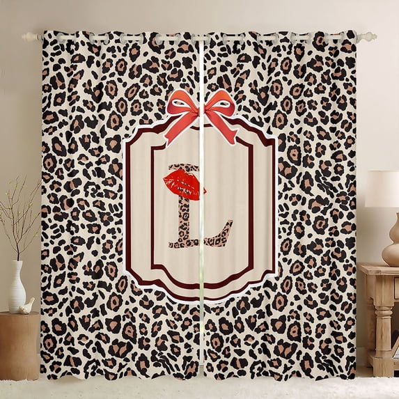 Castle Fairy Leopard Print Letter L Curtains Pack of 2 (42x84 Each) for Adults,Red Bow Design Curtains Blackout