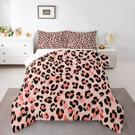 Castle Fairy Leopard Print Queen Comforter Set,Cheetah Print Bedding Comforter Set