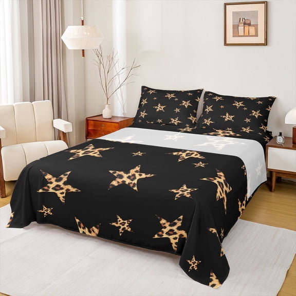 Castle Fairy Leopard Print Stars Print Twin Sheet Sets for Kids Teens,Old Fashion Bedding