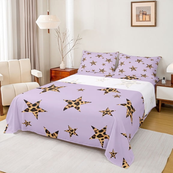 Castle Fairy Leopard Print Stars Print Twin Sheet Sets for Kids Teens,Old Fashion Bedding