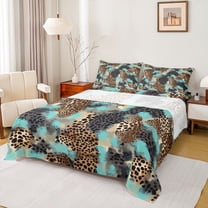Castle Fairy Leopard Print Twin Sheet Sets for Boys Girls,Brown Teal Bedding