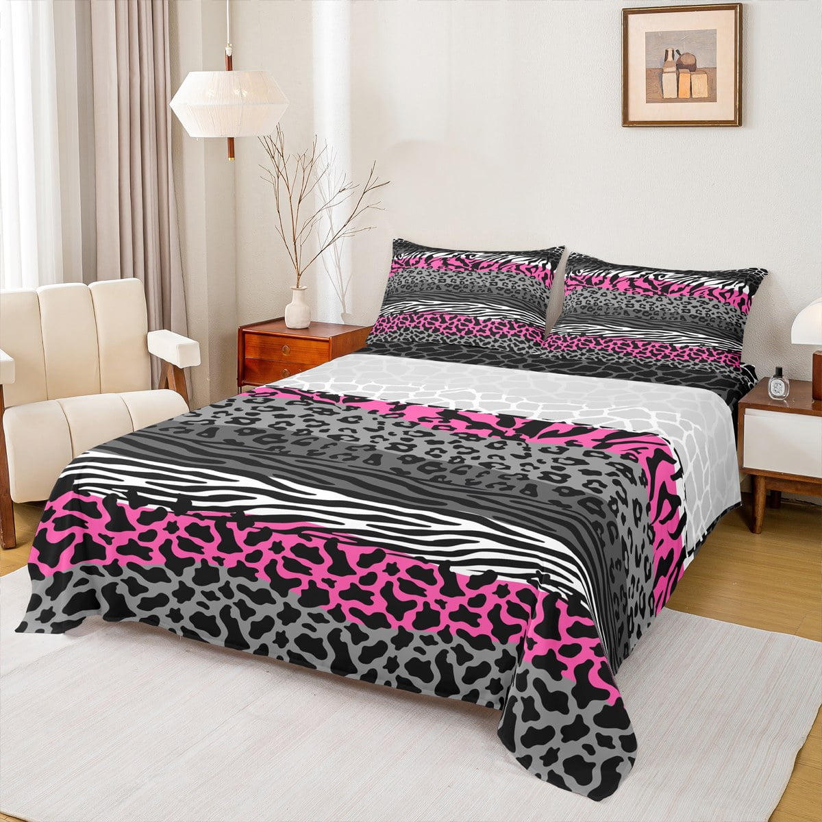 Castle Fairy Leopard Zebra Print 4 Pieces Queen Sheet Sets