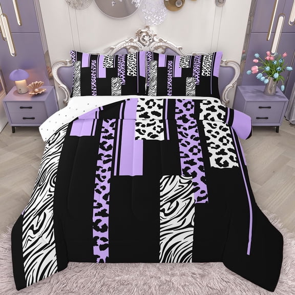 Castle Fairy Leopard Zebra Print Bedding Comforter Set 2pcs for Female Men Adults,Abstract Animal Print Twin Comforter Sets Microfiber,Vintage Aesthetic Breathable Bedding Set,Lightweight Room Decor