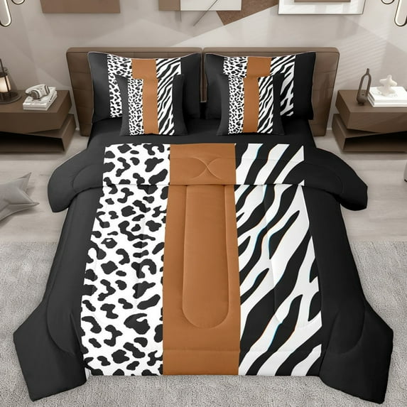 Castle Fairy Leopard Zebra Print Bedding Comforter Set 7pcs for Female Men Adults,Abstract Animal Print Queen Bedding Sets Super Cozy,Vintage Aesthetic Queen Sheet Sets,Lightweight Room Decor