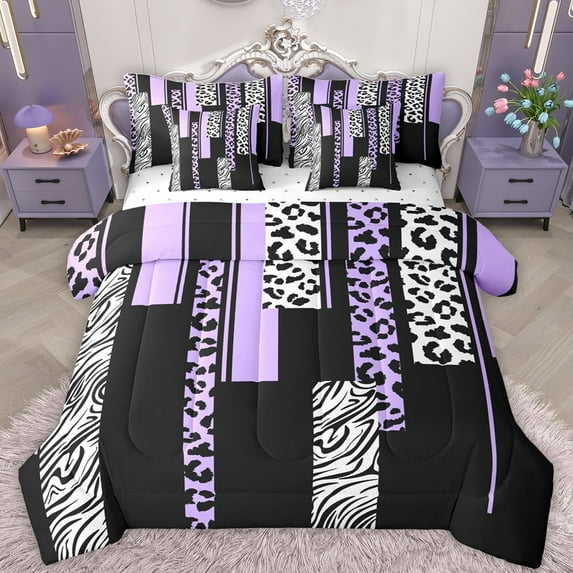 Castle Fairy Leopard Zebra Print Bedding Comforter Set 7pcs for Female Men Adults,Abstract Animal Print Queen Bedding Sets Super Cozy,Vintage Aesthetic Queen Sheet Sets,Lightweight Room Decor