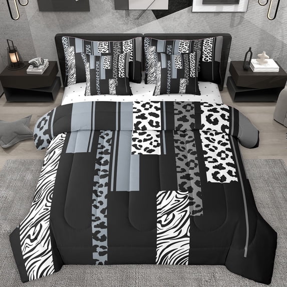 Castle Fairy Leopard Zebra Print Twin Bedding Sets 7-Piece for Female Men Adults,Abstract Animal Print Bedding Comforter Set Microfiber,Vintage Aesthetic Breathable Sheet Sets,Lightweight Room Decor