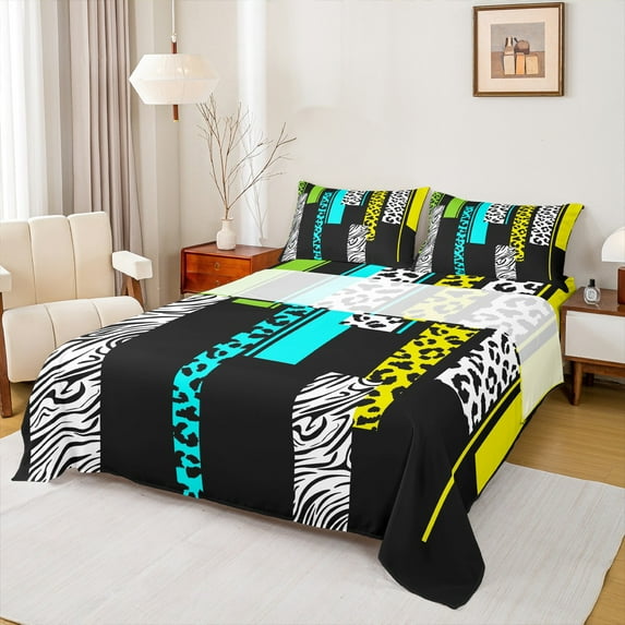 Castle Fairy Leopard Zebra Print Twin Sheet Sets 3pcs for Female Men Adults,Abstract Animal Print Twin Fitted Sheet Microfiber,Vintage Aesthetic Breathable Flat Sheet,Lightweight Room Decor