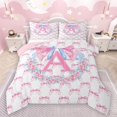 thumbnail image 1 of Castle Fairy Letter Monogrammed A Bedding Comforter Set 2pcs for Boys Girls,Kawaii Floral Bow Twin Comforter Sets Microfiber,Dreamy Princess Breathable Bedding Set,Breathable Home Decor,Reversible, 1 of 8