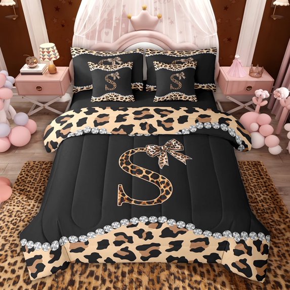 Castle Fairy Letter Monogrammed Bow S Twin Bedding Sets,Leopard Bedding Comforter Set