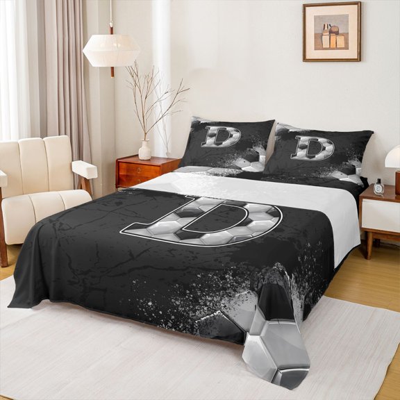 Castle Fairy Letter Monogrammed D Boy Girl Twin Sheet Sets 3pcs,Geometric Honeycomb Twin Fitted Sheet Microfiber,Graffiti Splash Breathable Flat Sheet,Lightweight Room Decor