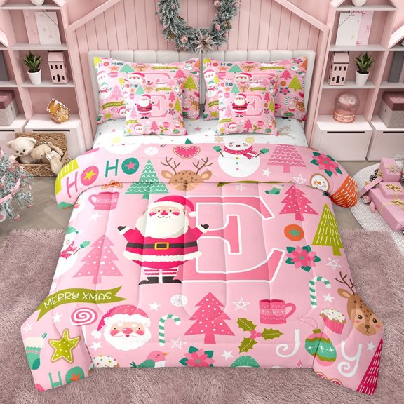 Castle Fairy Letter Monogrammed E Bedding Comforter Set 7pcs for Preppy Child,Christmas Santa Claus Deer Queen Bedding Sets Super Cozy,Happy New Year Queen Sheet Sets,Microfiber Bedroom Decor