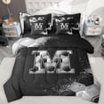 thumbnail image 1 of Castle Fairy Kids Letter Monogrammed M 7-Piece King Bedding Set, Geometric Honeycomb Graffiti Splash Lightweight Sheets, 1 of 8