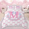 thumbnail image 1 of Castle Fairy Letter Monogrammed M Full Size Comforter Sets 3-Piece for Boys Girls,Kawaii Floral Bow Bedding Comforter Set,Dreamy Princess Lightweight Bedding Sets,Breathable Home Decor,Reversible, 1 of 8