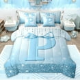 thumbnail image 1 of Castle Fairy Letter Monogrammed P Bedding Comforter Set 7 Pieces for Kids Teens,Dreamy Princess Bow Knot Full Bedding Set Lightweight,Bling Gradient Blue Glitter Fitted Sheet Flat Sheet, 1 of 8