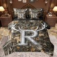 thumbnail image 1 of Castle Fairy Letter Monogrammed R Bedding Comforter Set 7 Pieces Female Men Women,Abstract Woodland Animal Deer Full Bedding Set Lightweight,Botanical Tree Branches Leaves Fitted Sheet Flat Sheet, 1 of 8