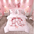 thumbnail image 1 of Castle Fairy Letter Personalized 7 Pieces Bedding Comforter Set,Bowknot Flower Full Bedding Set Lightweight,Pink Red Fitted Sheet Flat Sheet,Lightweight Initial Room Decoration, 1 of 7