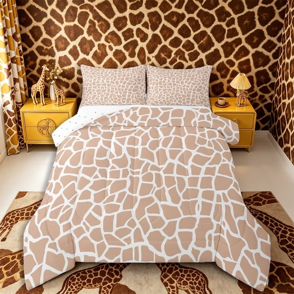 Castle Fairy Light Giraffe Spot Full Size Comforter Sets 3-Piece for Girls,Irregular Cream Base Texture Bedding Comforter Set,Beige Off White,Reversible,1 Comforter and 2 Pillowcases