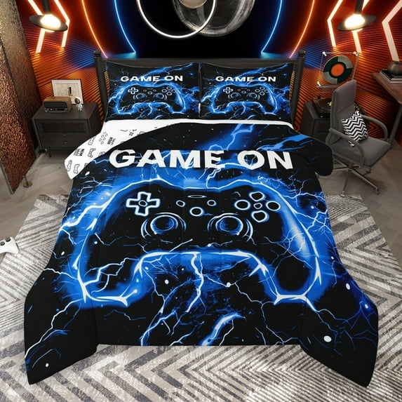 Castle Fairy Lightning Gamer 2Pcs Bedding Comforter Set for Boys Girls Women Men,Abstract Gamepads Twin Comforter Sets,Video Game Breathable Bedding Set,Breathable Home Decor