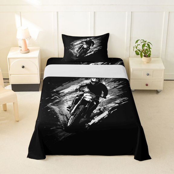 Castle Fairy Line Art Rider Twin Sheet Sets 3pcs for Teens, Grunge Overlay Bedding for Bedroom, Charcoal Ivory