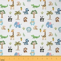 Castle Fairy Lion Zebra Panda Fabric by the Yard 1 Yard,Cartoon Animal Home Decor Fabric by the Yard,Palm Tree Room Decor Fabric by the Yard,Breathable Wildlife Home Decor