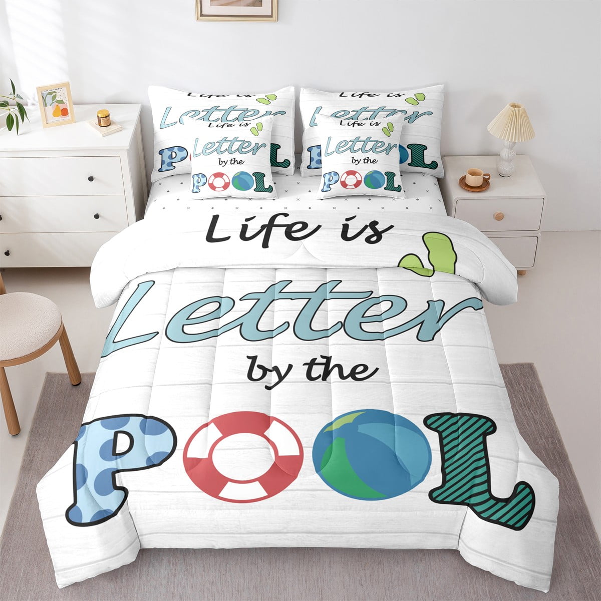 Castle Fairy Lodge Cabin 7pcs Bedding Comforter Set for Teens,Swimming — free download