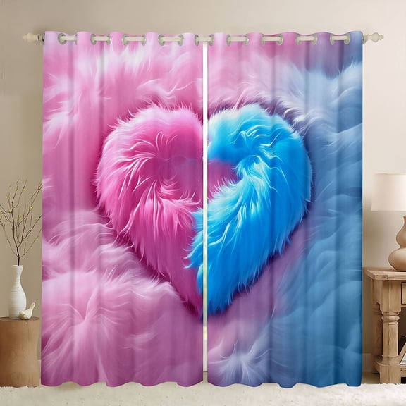 Castle Fairy Love Heart Couple Black Out Curtains for Teens Adults,Pink Blue Curtains Pack of 2 (42x63 Each),Romantic Valentine's Day Bedroom Curtains,Lightweight Room Decor