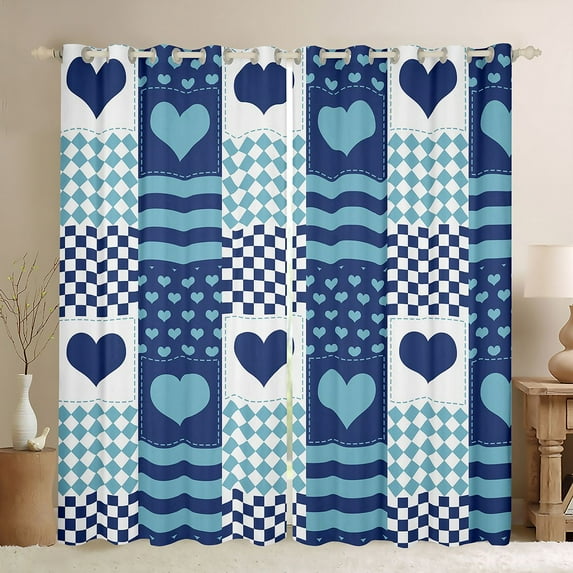 Castle Fairy Love Heart Print Curtains Pack of 2 (42x84 Each) for Boys Girls,Romantic Valentine Curtains Blackout,Geometric Stripes Plaid Bedroom Curtains,Ultra Soft Home Decor