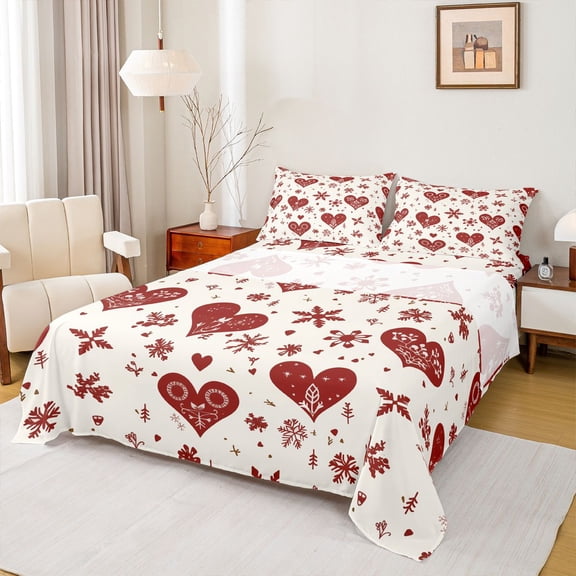 Castle Fairy Love Heart Print Girl Boy 4pcs Bed Sheets,Happy Valentine's Day King Sheets,Romantic Couple Lover Super Cozy Sheet Set,Microfiber Bedroom Decor