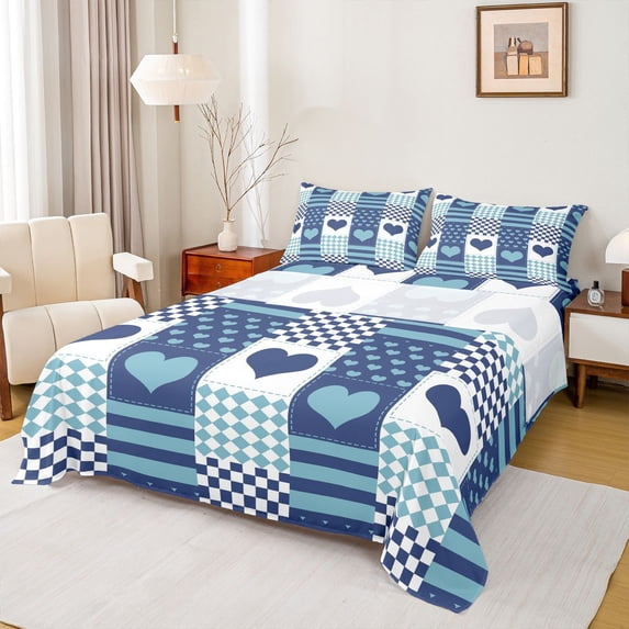 Castle Fairy Love Heart Print Twin Sheet Sets 3pcs for Boys Girls,Romantic Valentine Twin Fitted Sheet Microfiber,Geometric Stripes Plaid Breathable Flat Sheet,Ultra Soft Home Decor