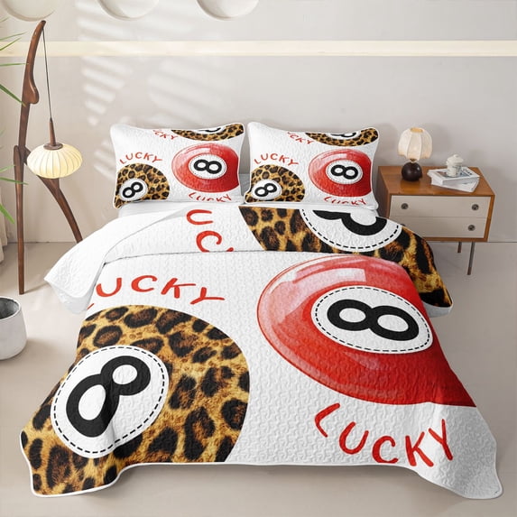 Castle Fairy Lucky 8 Ball Print Quilt Full,Leopard Pattern Full Bedspread Sets,Red Brown Black