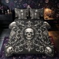 thumbnail image 1 of Castle Fairy Luxury Baroque Skull 7-Piece Twin Bedding,Ornate Chain Peony Frame Graphic Bedding Comforter Set,Silver Black,Black Reversible, 1 of 7