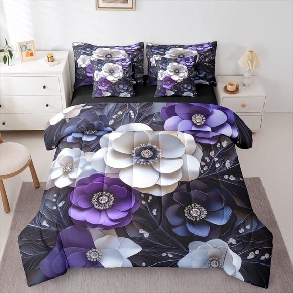 Castle Fairy Luxury Flowers Bedding Comforter Set,Bling Crystal Floral King Bedding Sets