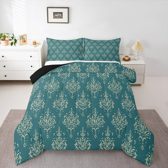 Castle Fairy Luxury Vintage Damask Queen Comforter Set,Bohemian Bedding Comforter Set