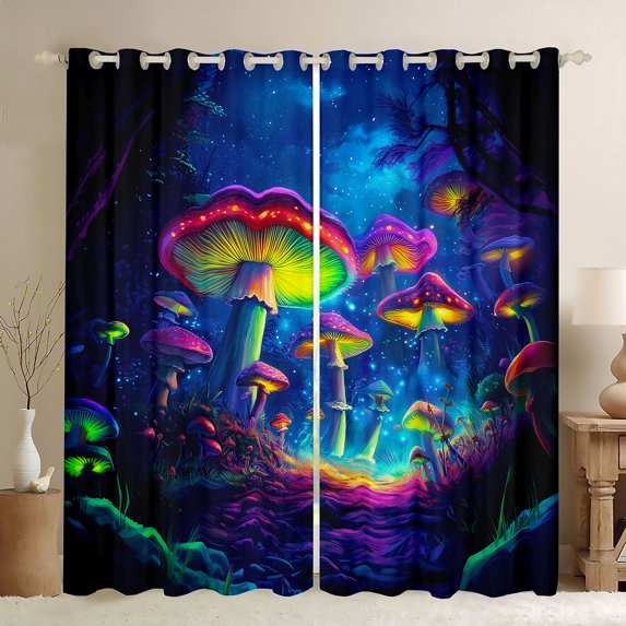 Castle Fairy Magic Mushroom Black Out Curtains,Starry Sky Curtains Pack of 2 (42x63 Each)
