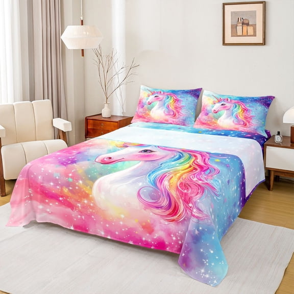 Castle Fairy Magic Unicorn Bed Sheets for Kids,Dreamy Princess Animal King Sheets