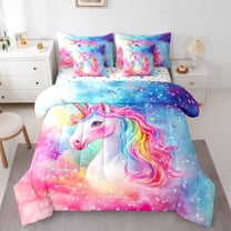 Castle Fairy Magic Unicorn Twin Bedding Sets,Dreamy Princess Animal Bedding Comforter Set