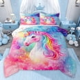 thumbnail image 1 of Castle Fairy Magic Unicorn Twin Comforter Sets for Kids,Dreamy Princess Animal Bedding Set, 1 of 8