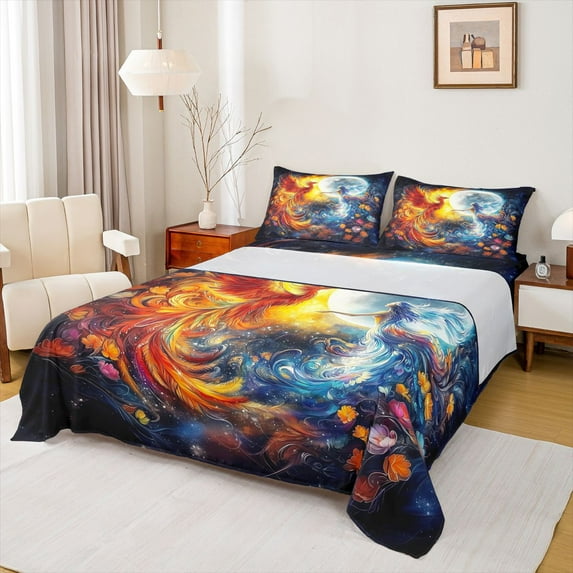 Castle Fairy Magical Bird 4 Pieces Queen Sheet Sets for Teens Girls,Chic Floral Flowers Ultra Soft Flat Sheet,Dreamy Princess Queen Fitted Sheet,Lightweight Room Decor