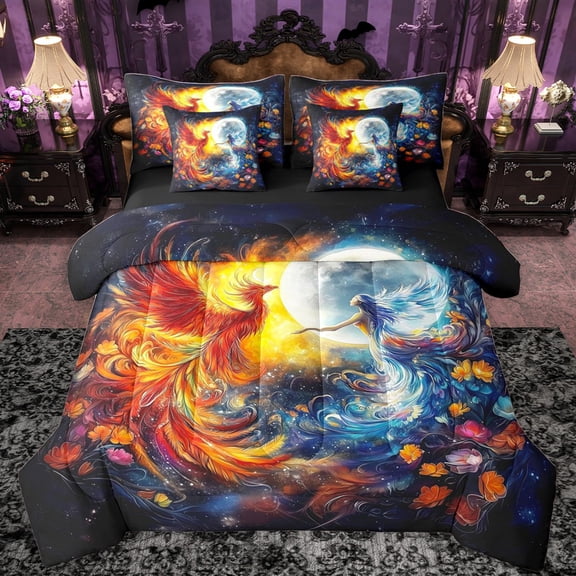 Castle Fairy Magical Bird Bedding Comforter Set 7-Piece for Teens Girls,Chic Floral Flowers King Bedding Sets,Dreamy Princess Ultra Soft Bed Sheets,Lightweight Room Decor,Reversible