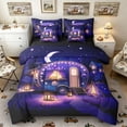 thumbnail image 1 of Castle Fairy Magical Camper Bedding Comforter Set 7pcs for Girls, Starry Night Print Queen Bedding Sets for Bedroom, Purple Black,Black Reversible, 1 of 7