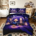 thumbnail image 1 of Castle Fairy Magical Camper Full Size Comforter Sets 3 Pieces for Girls, Starry Night Print Bedding Sets for Bedroom, Purple Black,Black Reversible, 1 of 6
