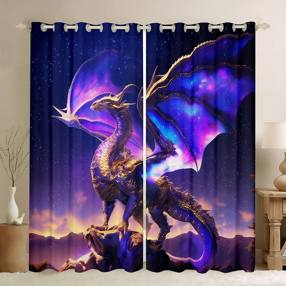 Castle Fairy Magical Dragon Blackout Curtains Set of 2 (52x84 Each),Galaxy Universe Window Curtains,Abstract Animal Curtains and Drapes,Super Cozy Gradient Room Decor